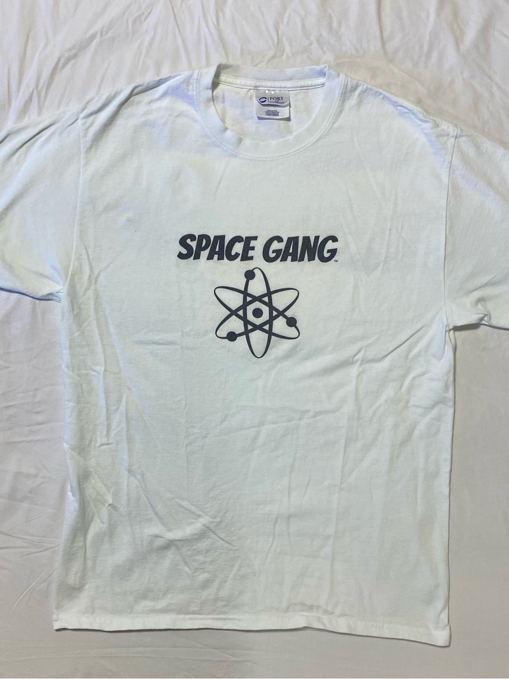 Port and Company White "Space Gang" Graphic Tee with Black Print